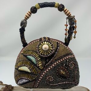 Beaded Boho Bag Evening Handbag Seashells Stones